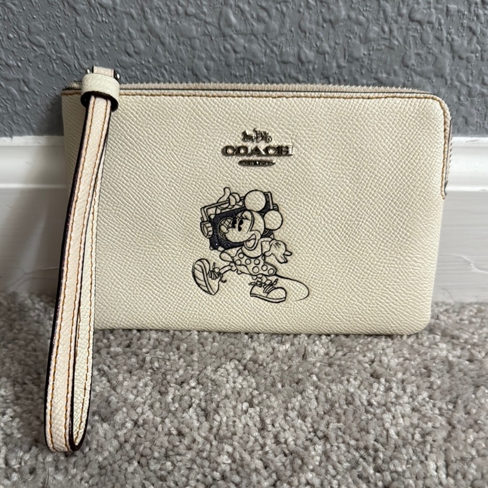 Disney Coach Cream Wristlet with Minnie Mouse